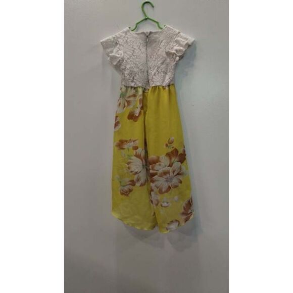 Girls 5T Lace upper and flowy yellow‎ floral maxi dress - Picture 2 of 3